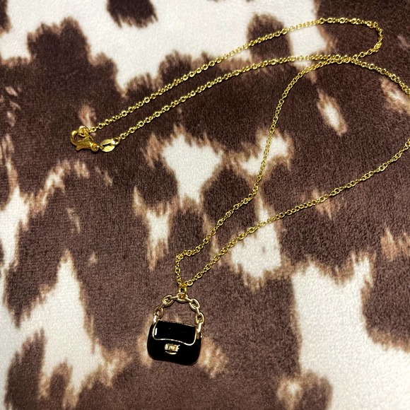 18k Gold Plated Sterling Silver Necklace 18" Chain with Purse Handbag Charm - Picture 2 of 4